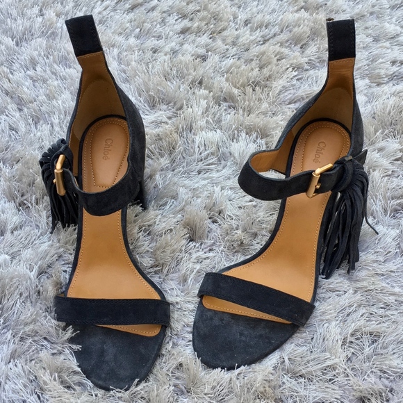 Chloe Shoes - (Chloé) Fringe Trim Suede Sandals